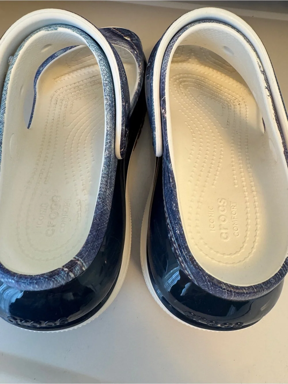 Platform Denim-Print Sandal in Light Blue